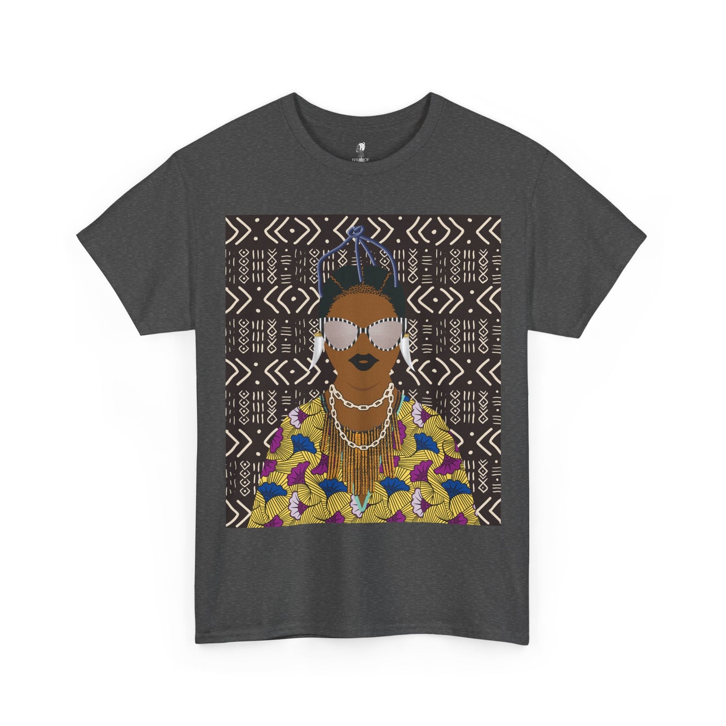 Manyi in Floral on Mudcloth Unisex Heavy Cotton Tee