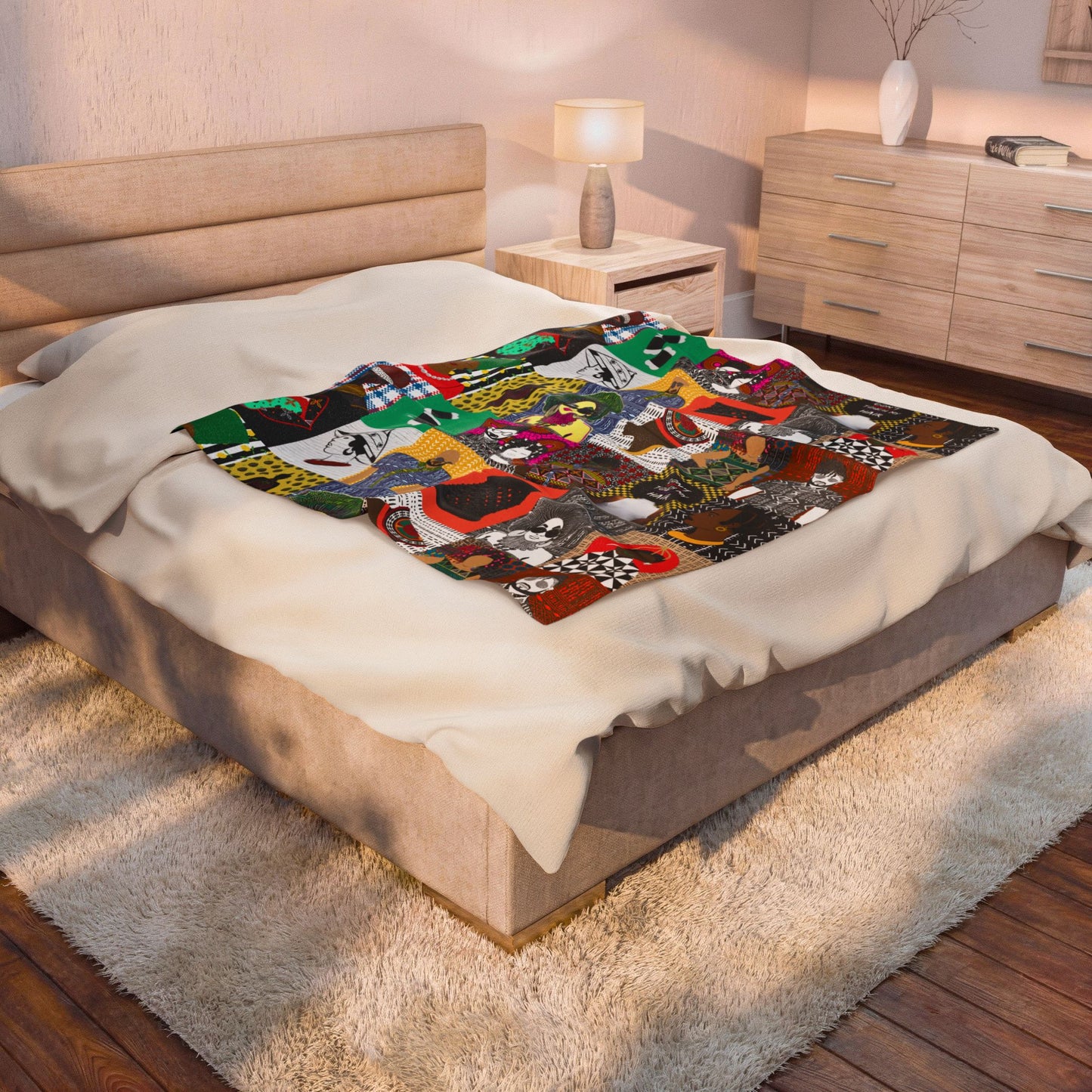 The Pipo Velveteen Blanket, Cozy Throw, Ethnic Design Bedding, Soft Afrocentric Bedspread, Warm Living Room Decor, Unique Cultural