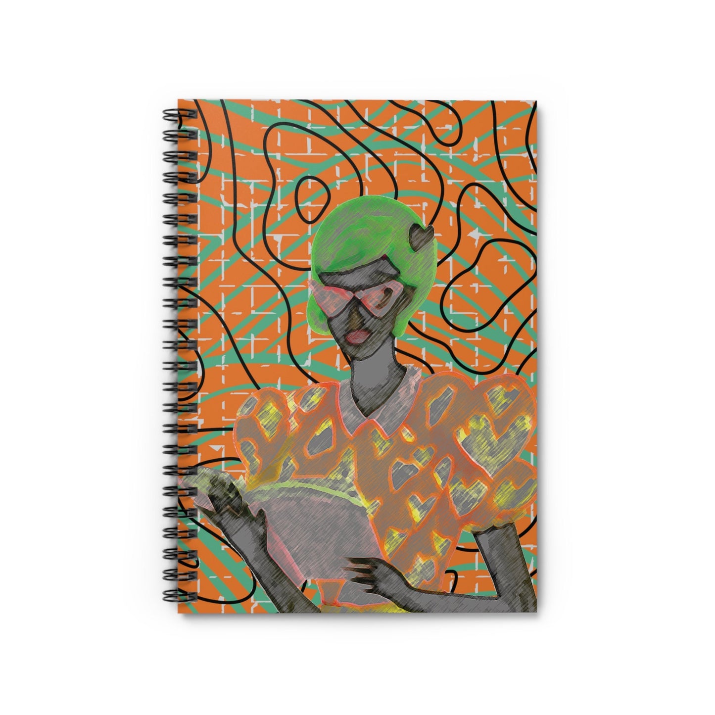 Lochwak Reads on La Lineas Abstract Orange Spiral Notebook, Front Cover Print - Ruled Lines