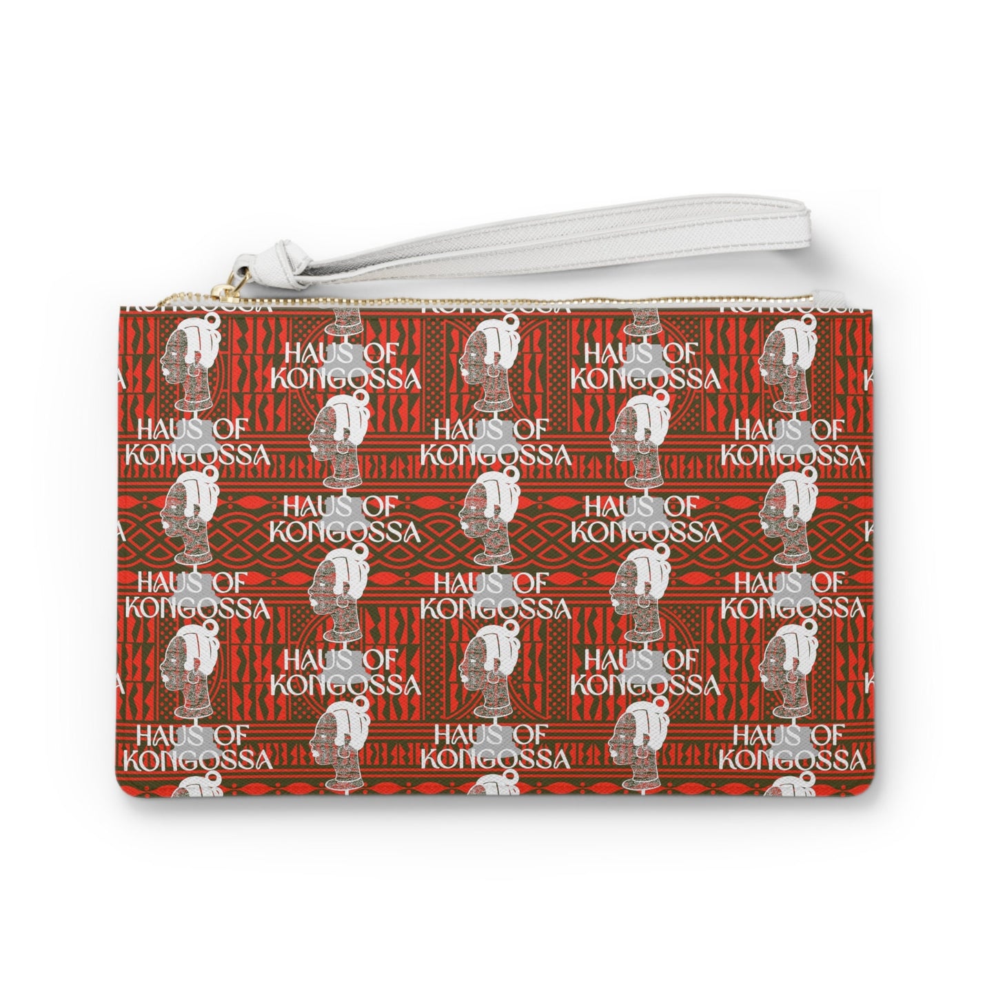 Vegan Leather Wristlet Clutch: Red Ndop African Print Evening Bag