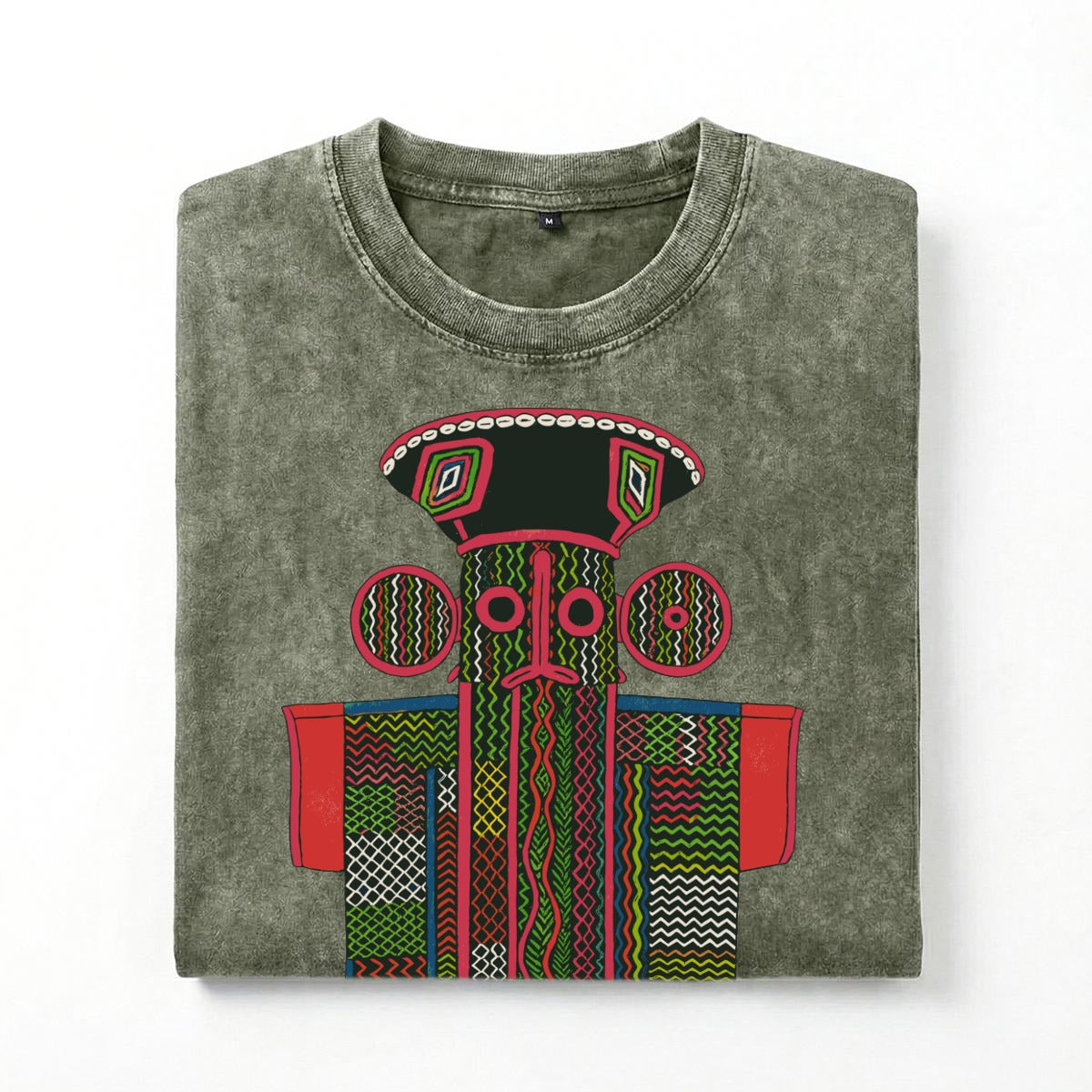 a t-shirt with a colorful, abstract design on it.