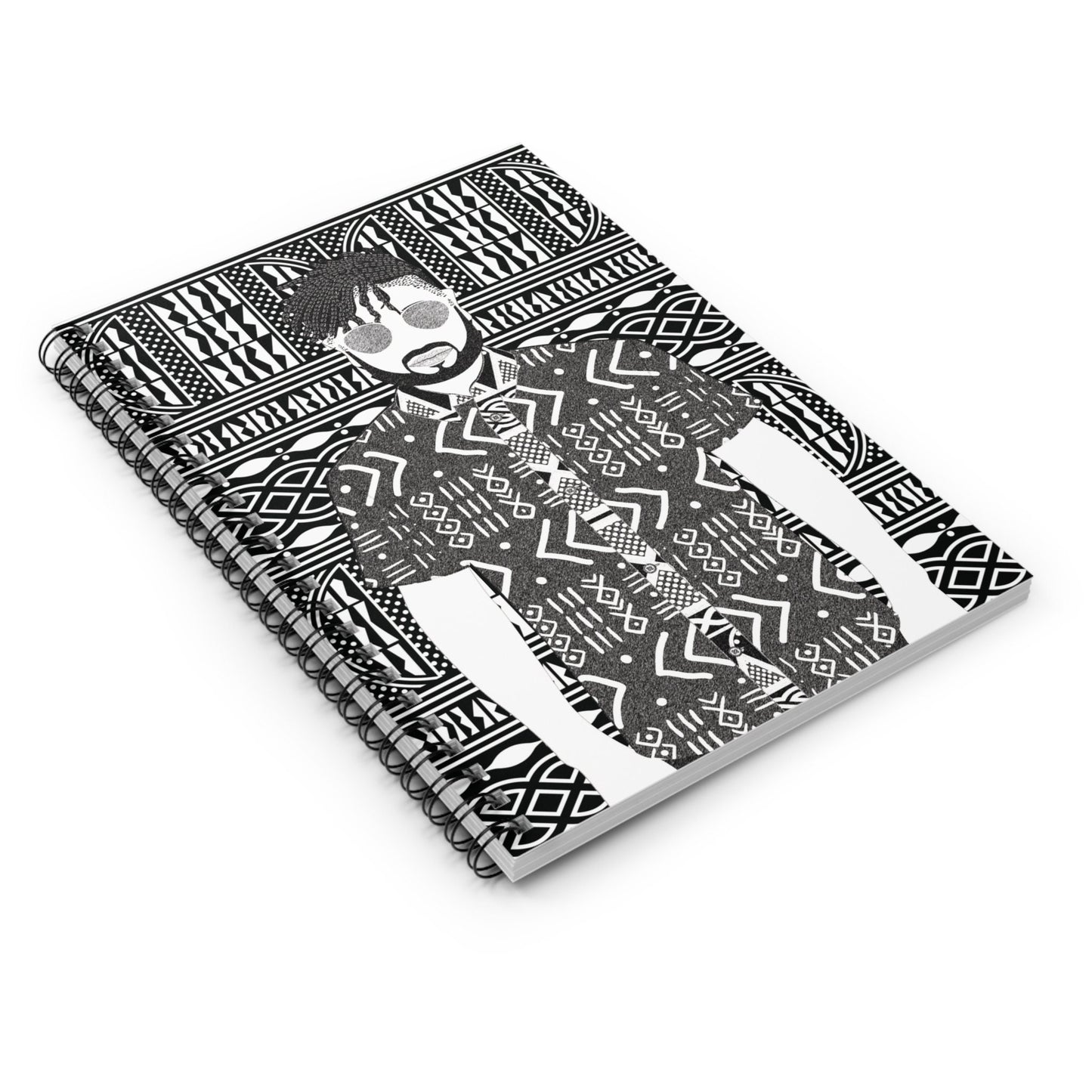 Pascale in Mudcloth (BW) on BW Ndop Spiral Notebook, Front Cover Print - Ruled Lines