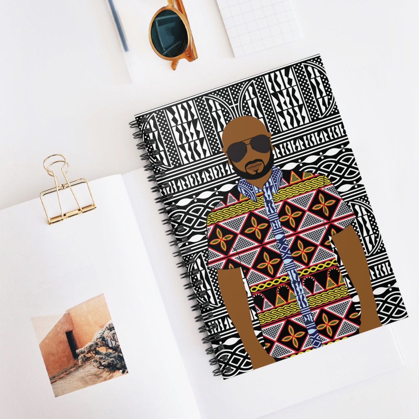 Yellow Toghu Man Spiral Notebook: BW Ndop Print Cover