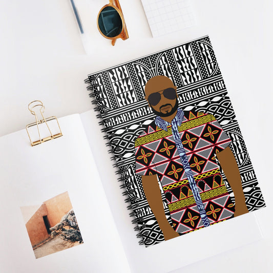 Yellow Toghu Man Spiral Notebook: BW Ndop Print Cover
