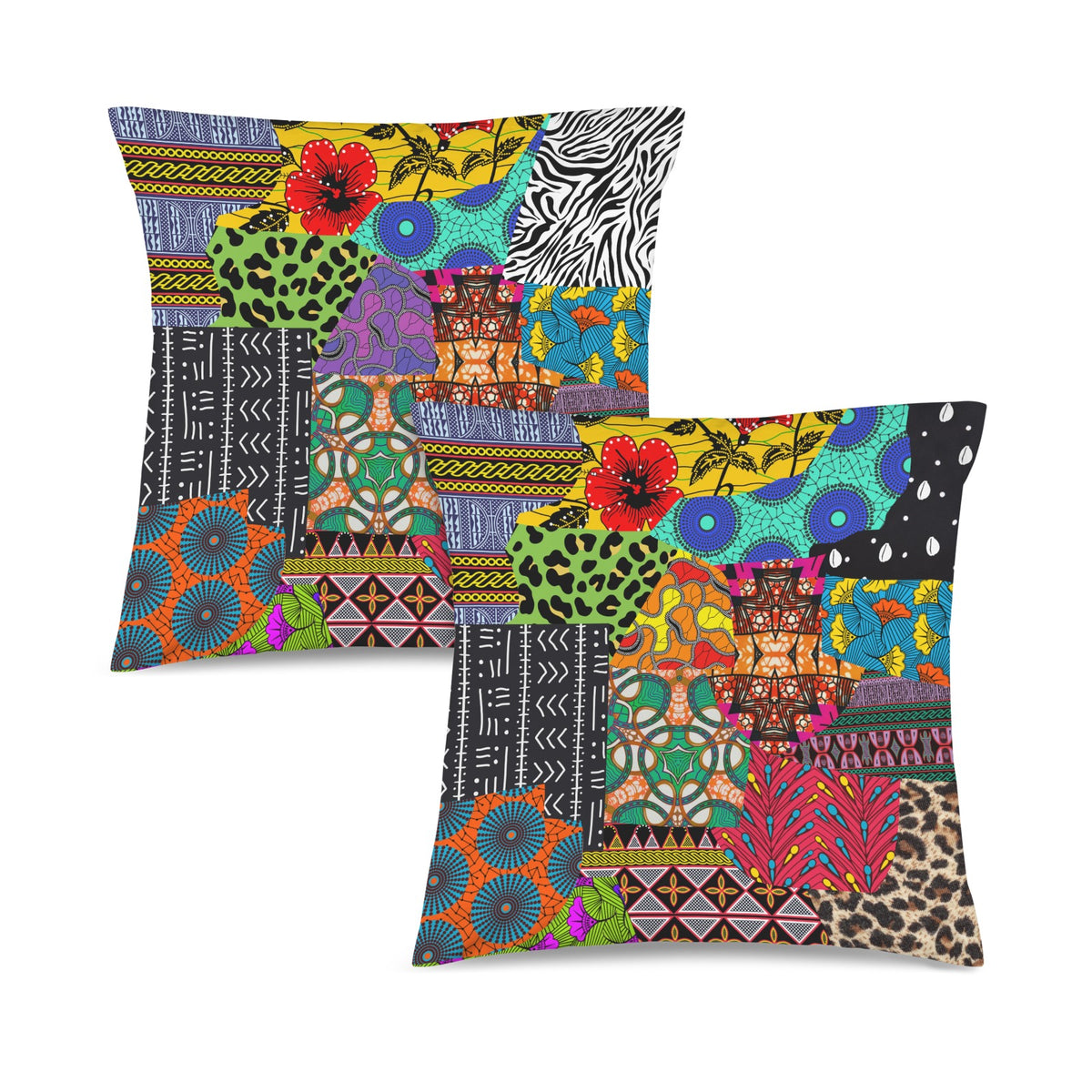 Ankara Patchwork Faux Velvet Throw Pillow Covers – Set of 2 (18" x 18" only)