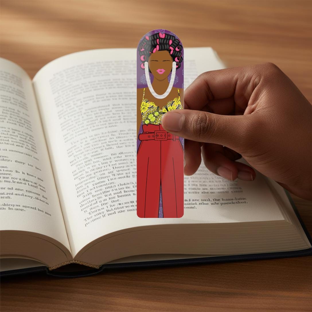 African Bookmark: Chantal in Red Pants - Book Lover Gift