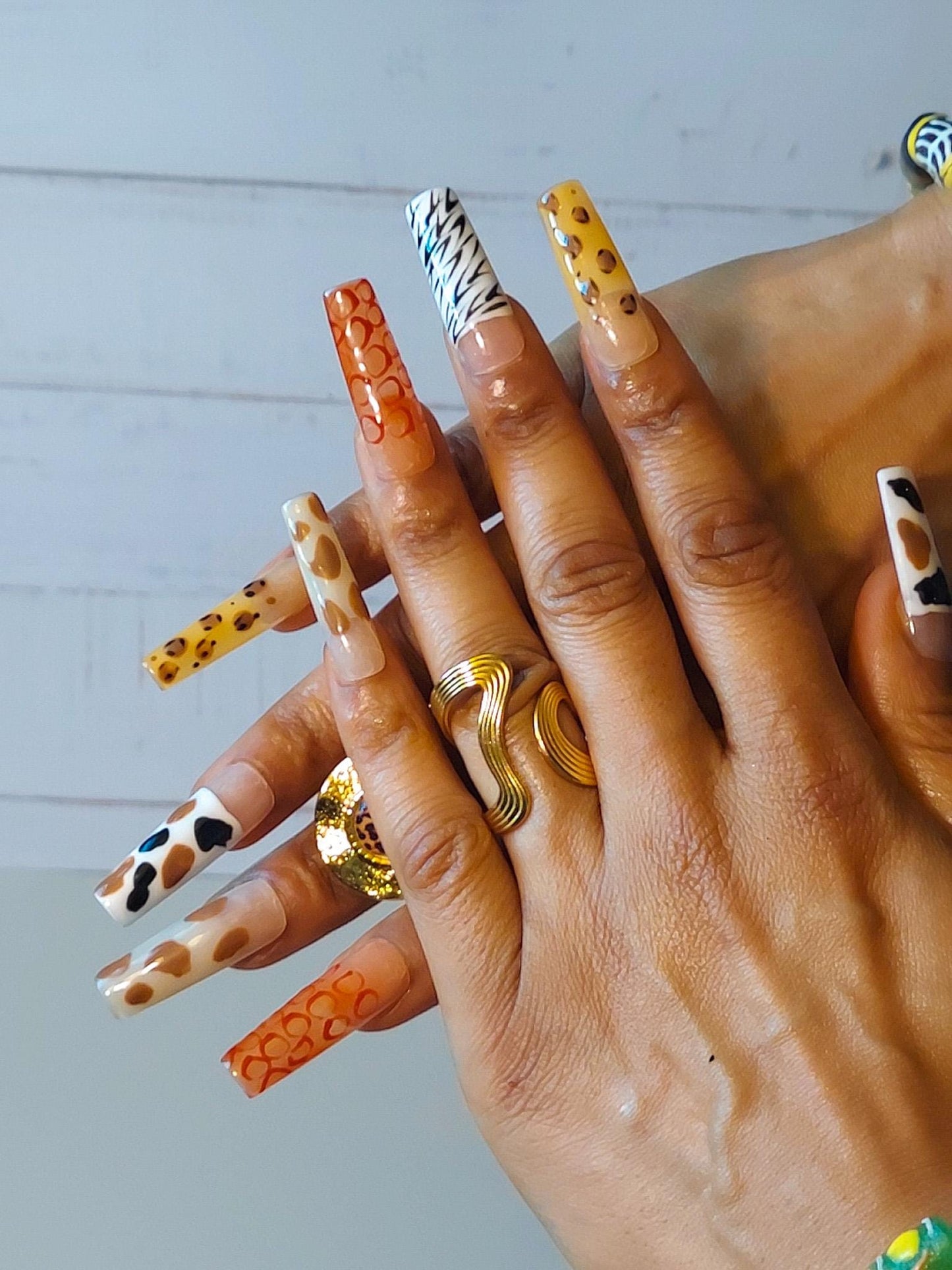 Animal Print Press On Nails: Long Square Acrylic Nail Art