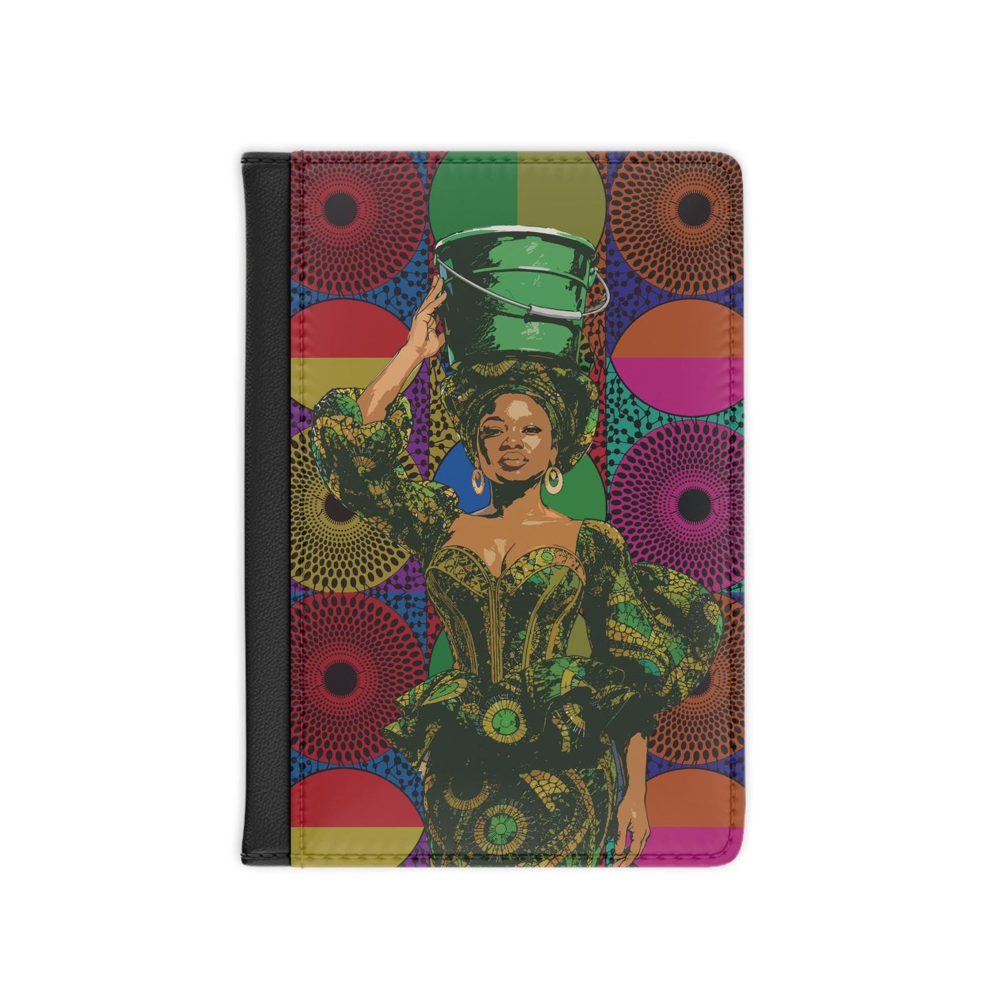 Lady and Bucket Passport Cover on 2 Ankara Prints, Travel Wallet, Pu Leather Passport Holder, Passport Protector, Travel Accessory