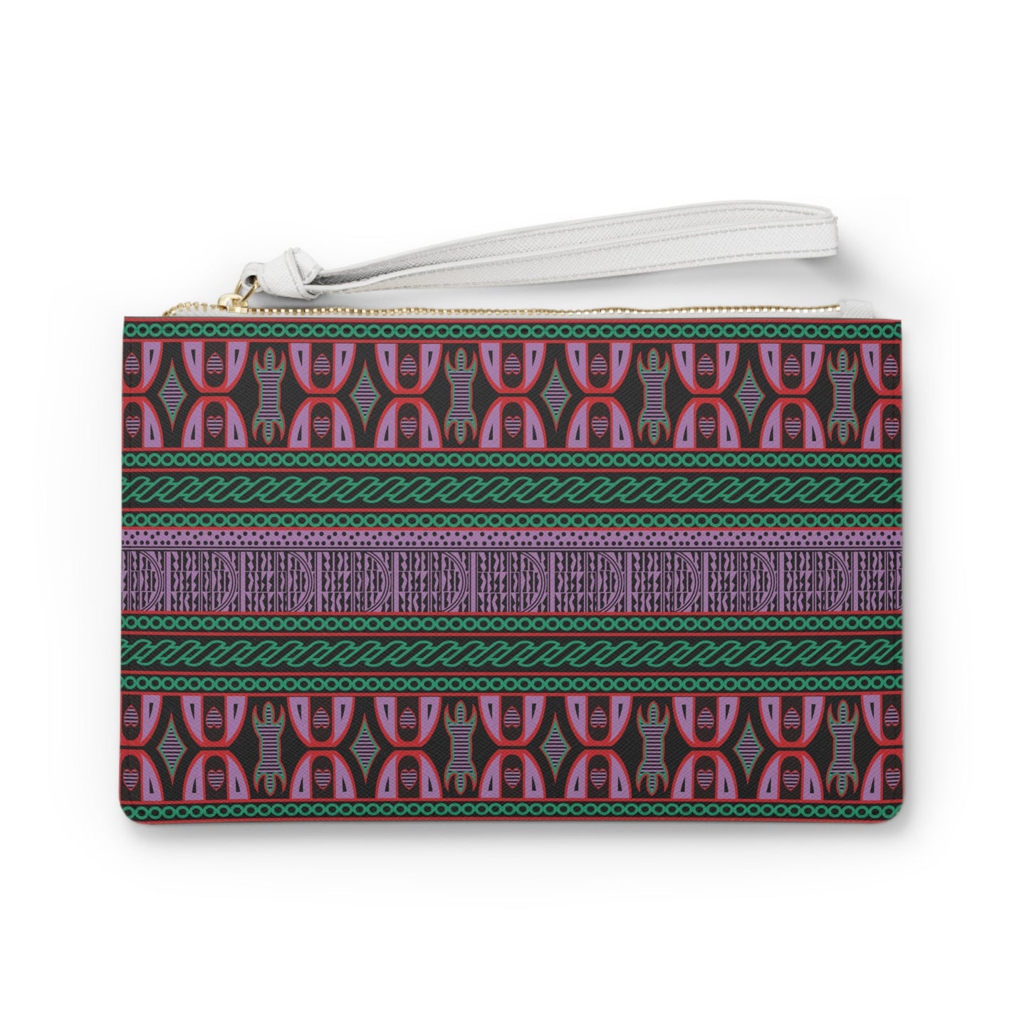 Vegan Leather Wristlet Clutch: Purple Toghu African Print Cowrie Bag