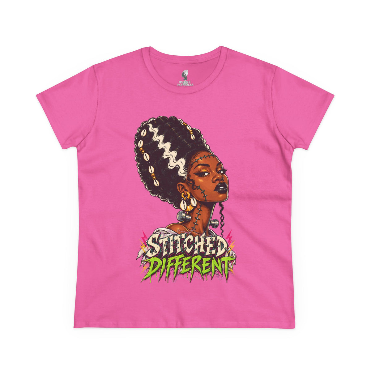 Stitched Different Afro Punk Portrait Tee, Halloween Women's Cotton Cotton T-Shirt
