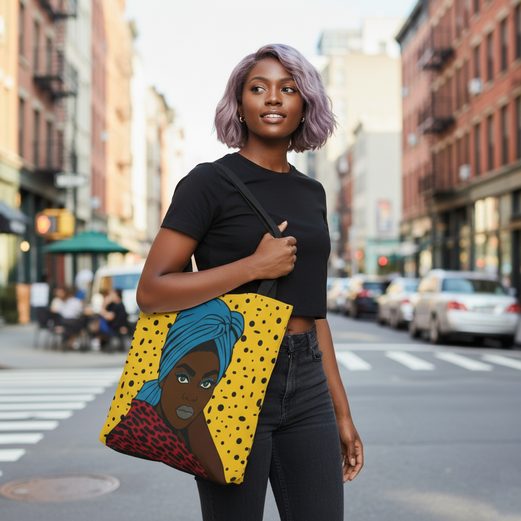 Turbanique Afro Glam Tote Bag, Black Woman, Cheetah Print, "VaVa Voom" Back