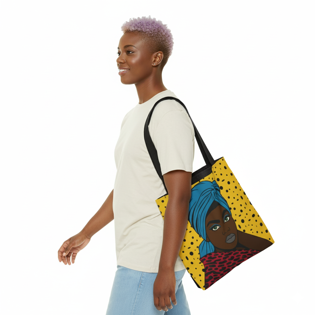 Turbanique Afro Glam Tote Bag, Black Woman, Cheetah Print, "VaVa Voom" Back