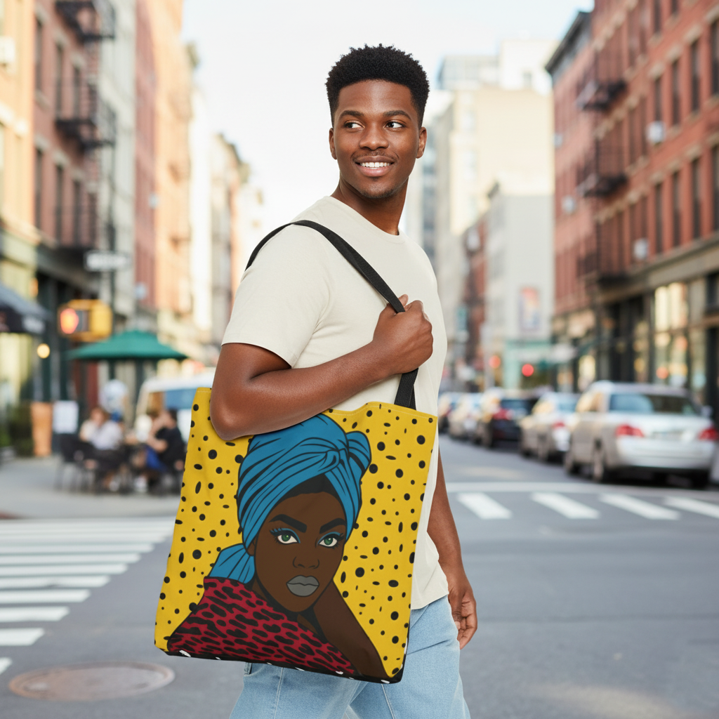 Turbanique Afro Glam Tote Bag, Black Woman, Cheetah Print, "VaVa Voom" Back