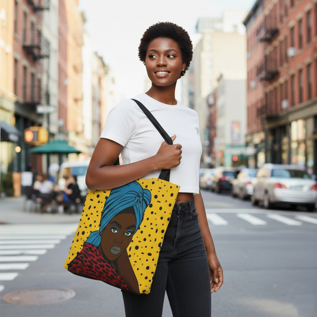 Turbanique Afro Glam Tote Bag, Black Woman, Cheetah Print, "VaVa Voom" Back