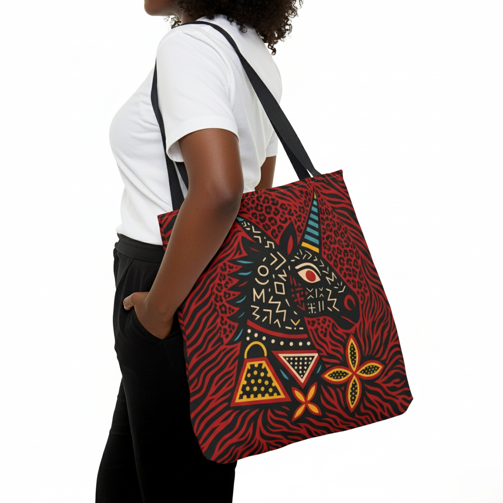 Black Unicorn Tote Bag, Double Sided Design, African Art, Unisex Canvas Tote, Large & Small Sizes, Stylish Beach Bag, Gift for Her