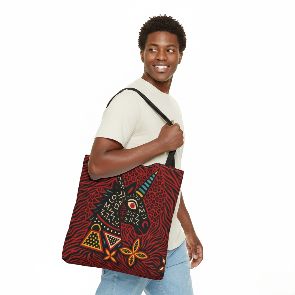 Black Unicorn Tote Bag, Double Sided Design, African Art, Unisex Canvas Tote, Large & Small Sizes, Stylish Beach Bag, Gift for Her