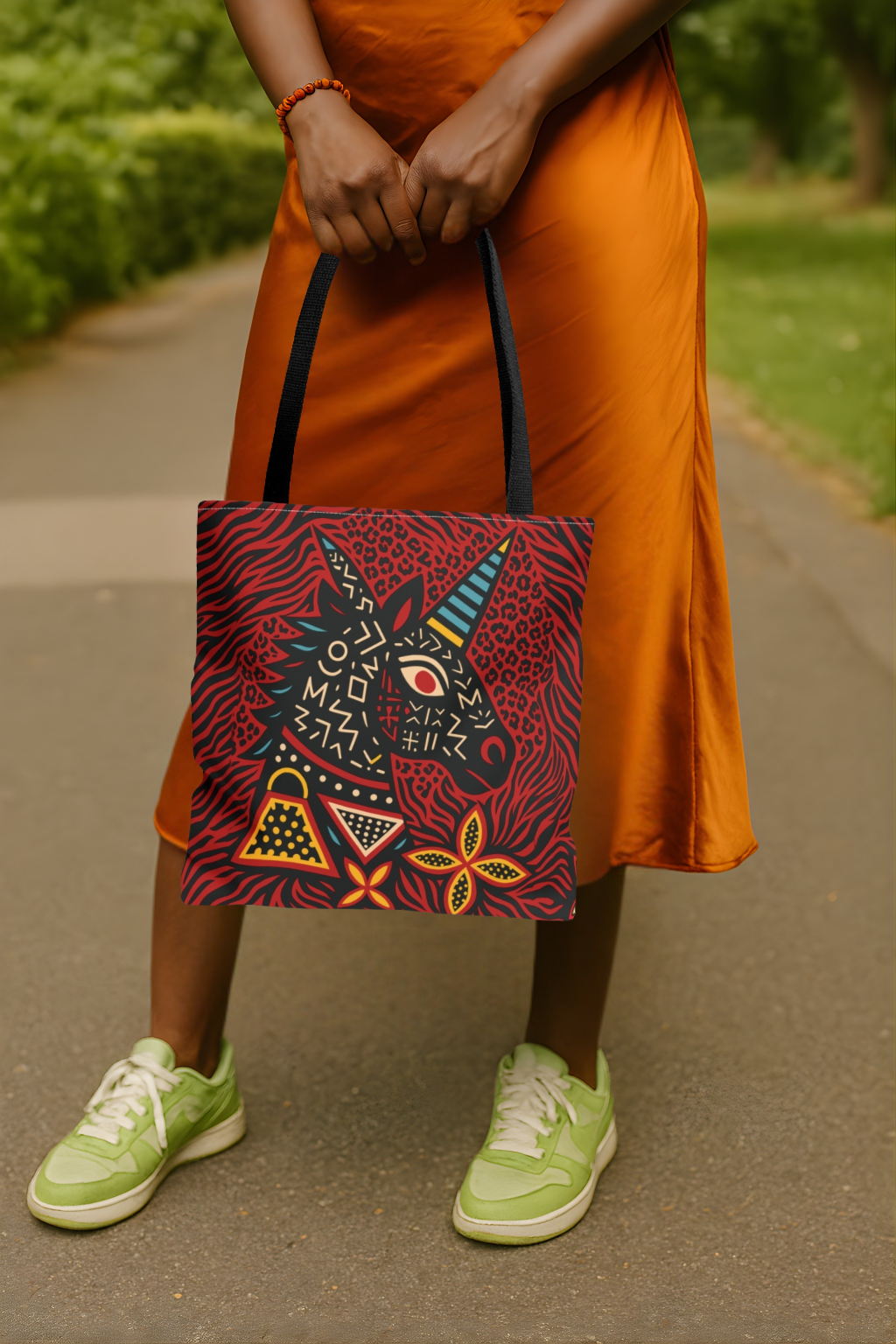 Black Unicorn Tote Bag, Double Sided Design, African Art, Unisex Canvas Tote, Large & Small Sizes, Stylish Beach Bag, Gift for Her