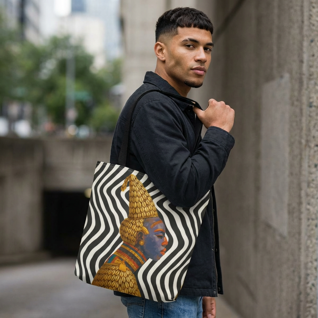 Cameroon Bangwa Mask Satin on Zebra Print  Canvas Tote Bag