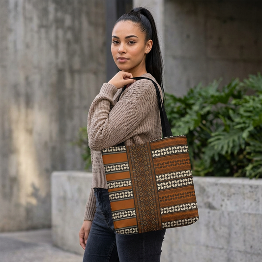Mudcloth and Cowries Print Brown Canvas Tote Bag
