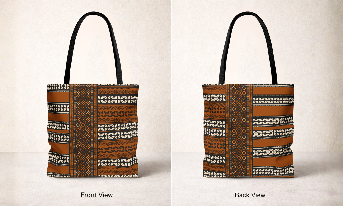 Mudcloth and Cowries Print Brown Canvas Tote Bag