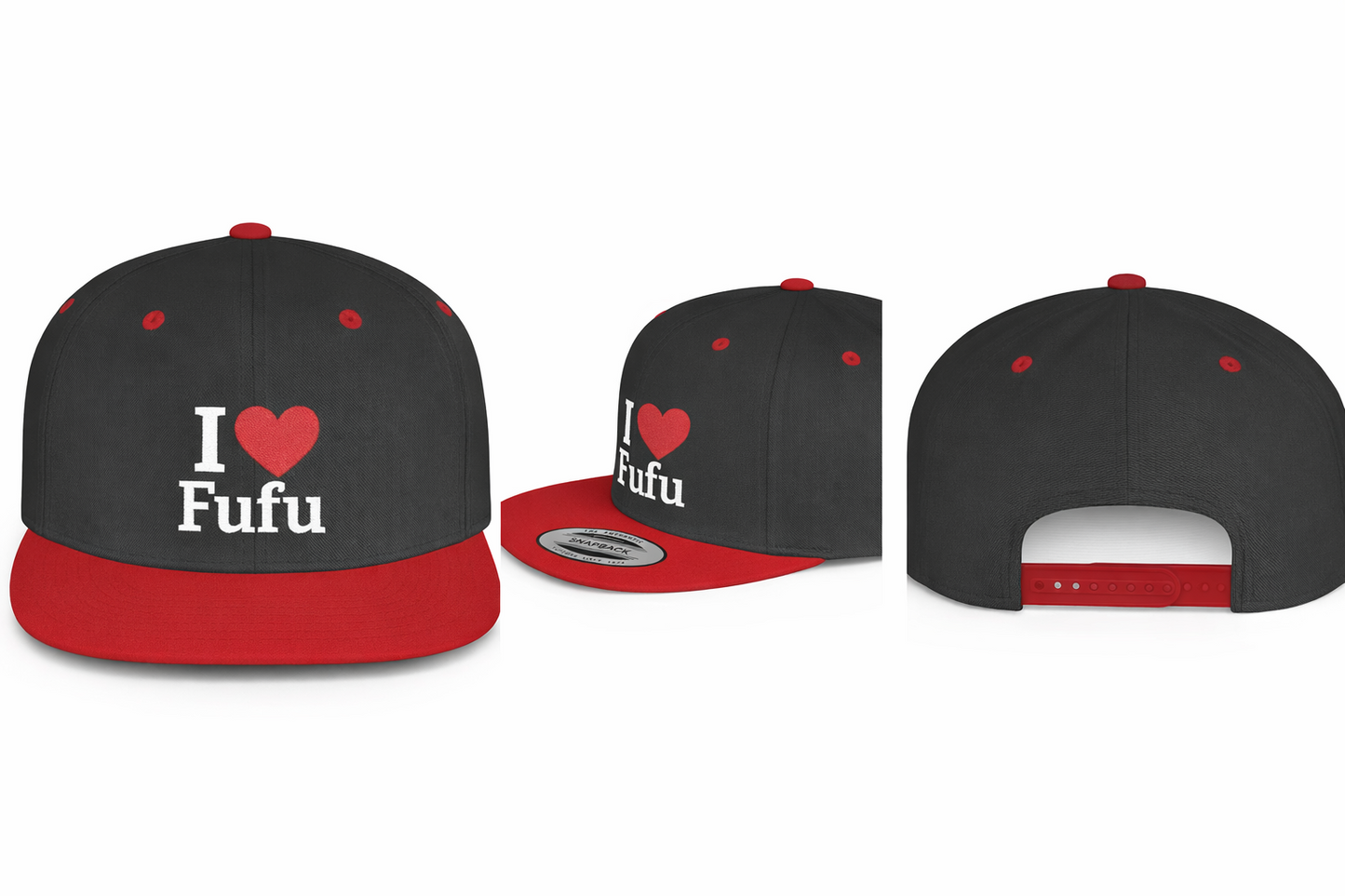I luv FUFU Flat Bill Snapback Hat, Embroidered Adjustable One Size Cap