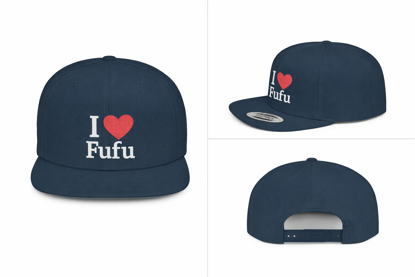 I luv FUFU Flat Bill Snapback Hat, Embroidered Adjustable One Size Cap