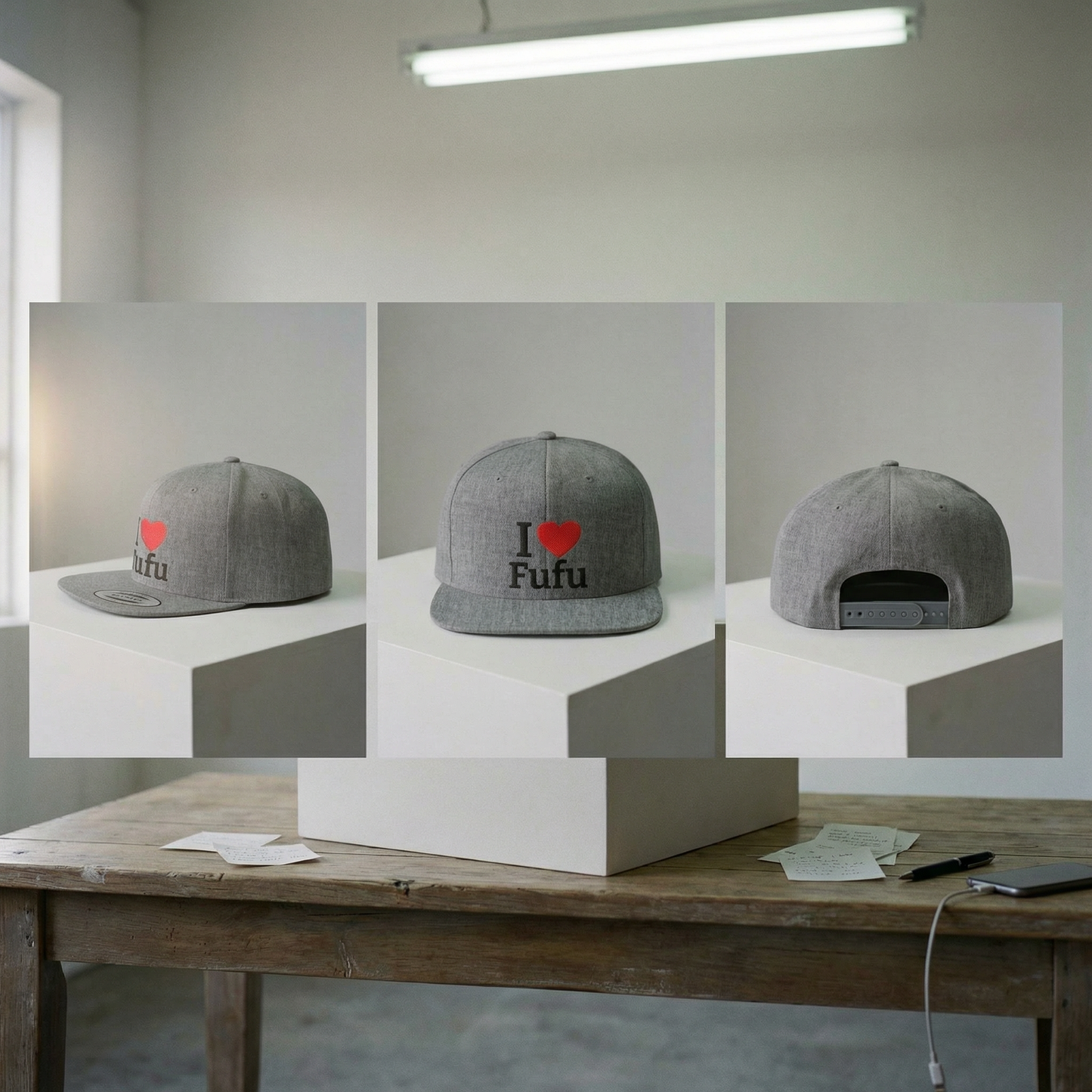 I luv FUFU Flat Bill Snapback Hat, Embroidered Adjustable One Size Cap