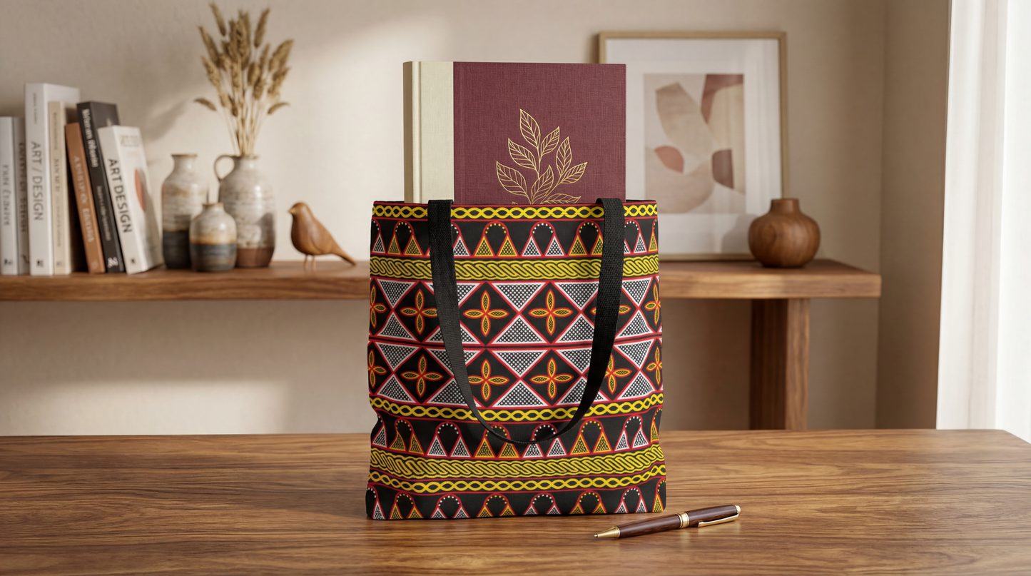 Yellow Cameroon Toghu Print Canvas Tote Bag