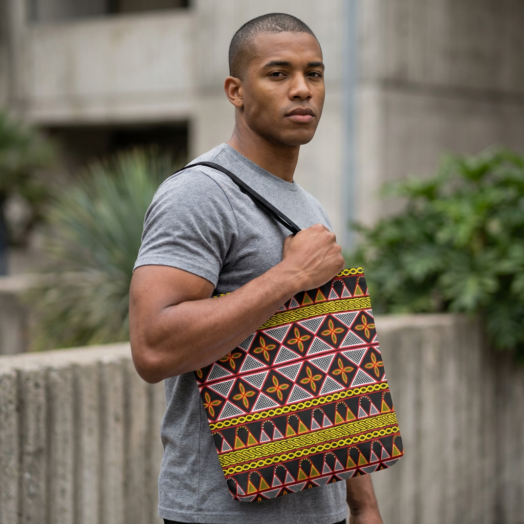 Yellow Cameroon Toghu Print Canvas Tote Bag