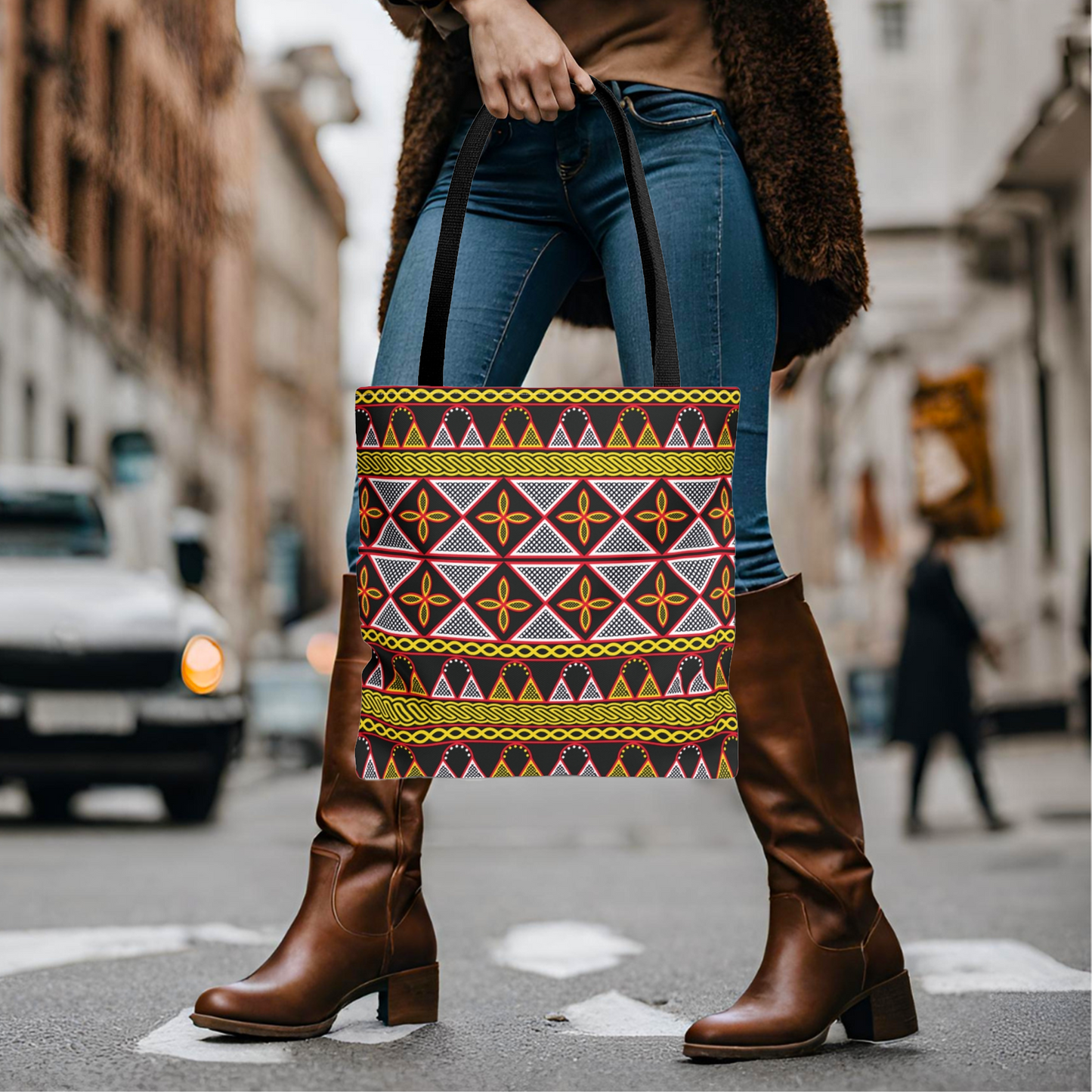 Yellow Cameroon Toghu Print Canvas Tote Bag