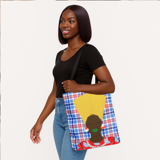 Nef in Red - Mukuta Plaid Canvas Tote Bag