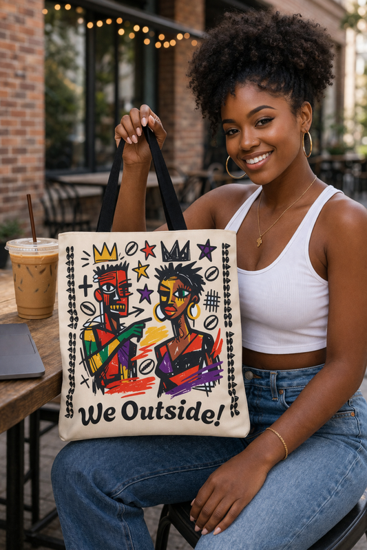 We Outside! Canvas Tote Bag, Abstract Couple Artwork Print , Street Art Design