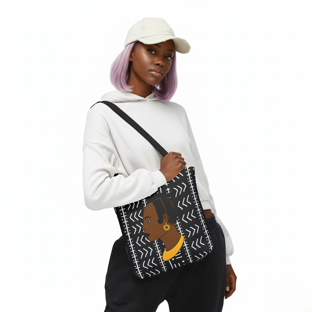 Lady Kongossa on Black Mudcloth Canvas Tote Bag