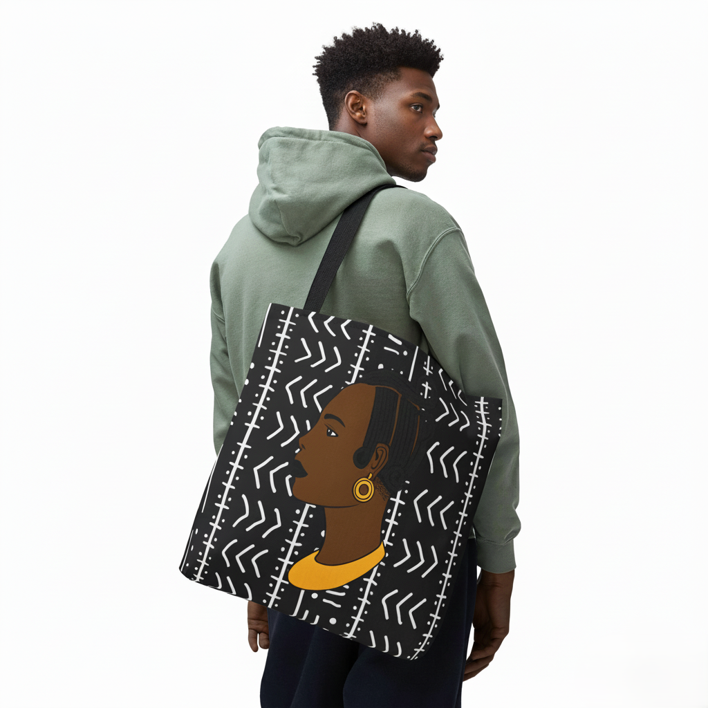Lady Kongossa on Black Mudcloth Canvas Tote Bag