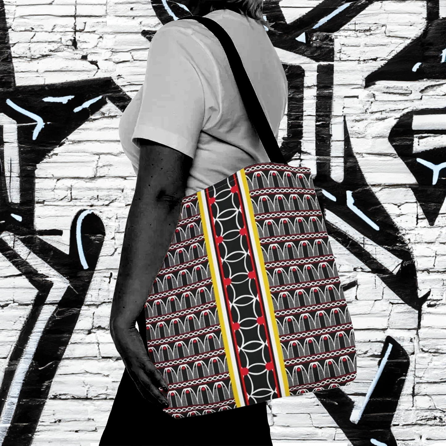 Toghu BW Bells with Flora Strip Tote - Two-Sided Design AOP Bag
