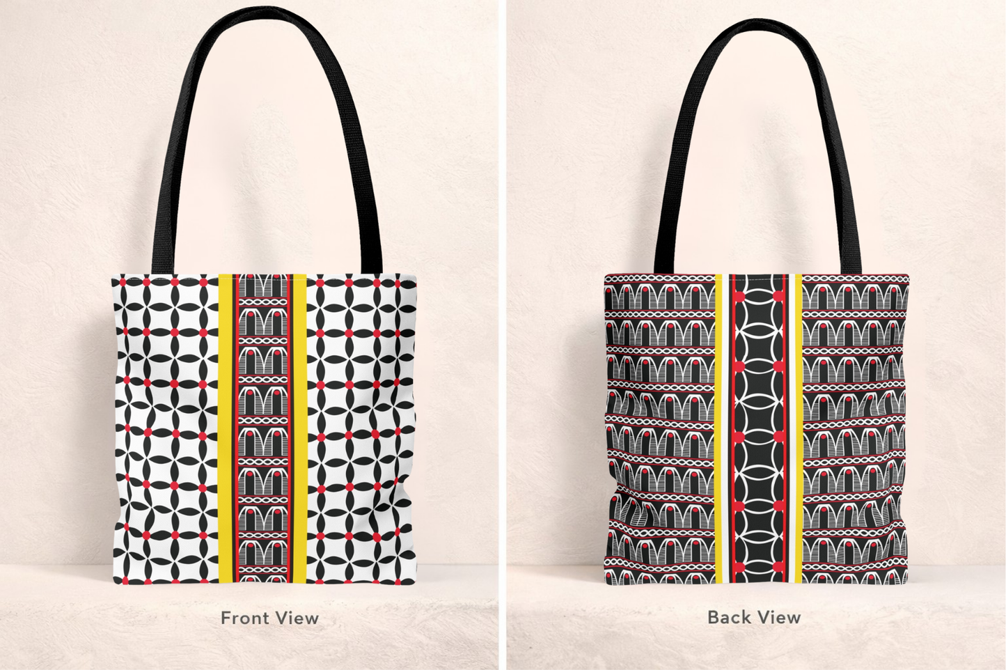 Toghu BW Bells with Flora Strip Tote - Two-Sided Design AOP Bag
