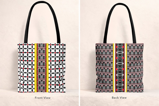 Toghu BW Bells with Flora Strip Tote - Two-Sided Design AOP Bag