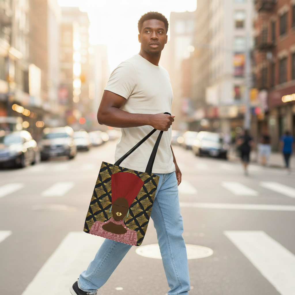 Afrocentric Queen Nef Two Sided Canvas Tote Bag, Gold Goals