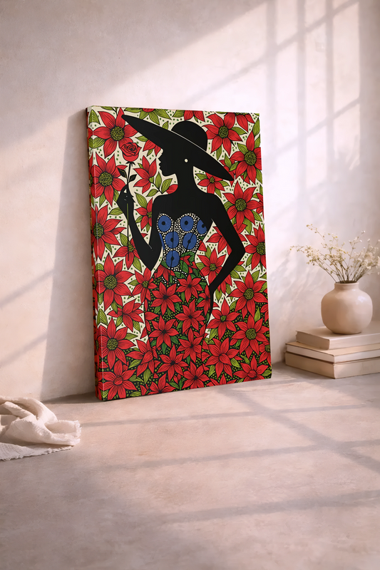 Poinsettia Lady Matte Canvas Wall Art,  Canvas Print, Floral Wall Decor, Mother's Day Gift, Stretched, 1.25"