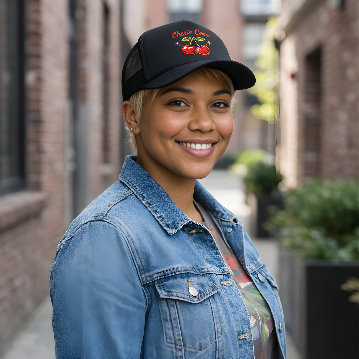 Chérie Coco Trucker hat , Cherry retro script design, Mother's Day Gift