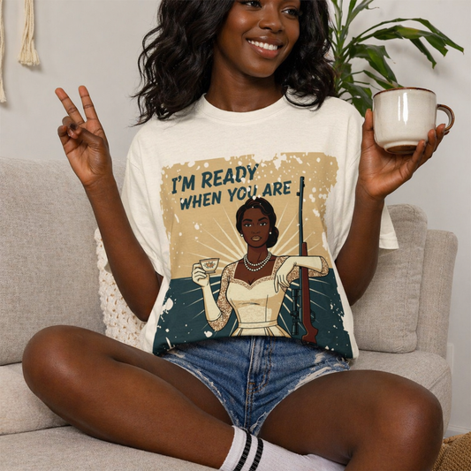 Retro Black Woman Unisex Graphic Tee, Soft Garment-Dyed T-Shirt, Vintage Pin Up Statement Shirt perfect for Mother's Day