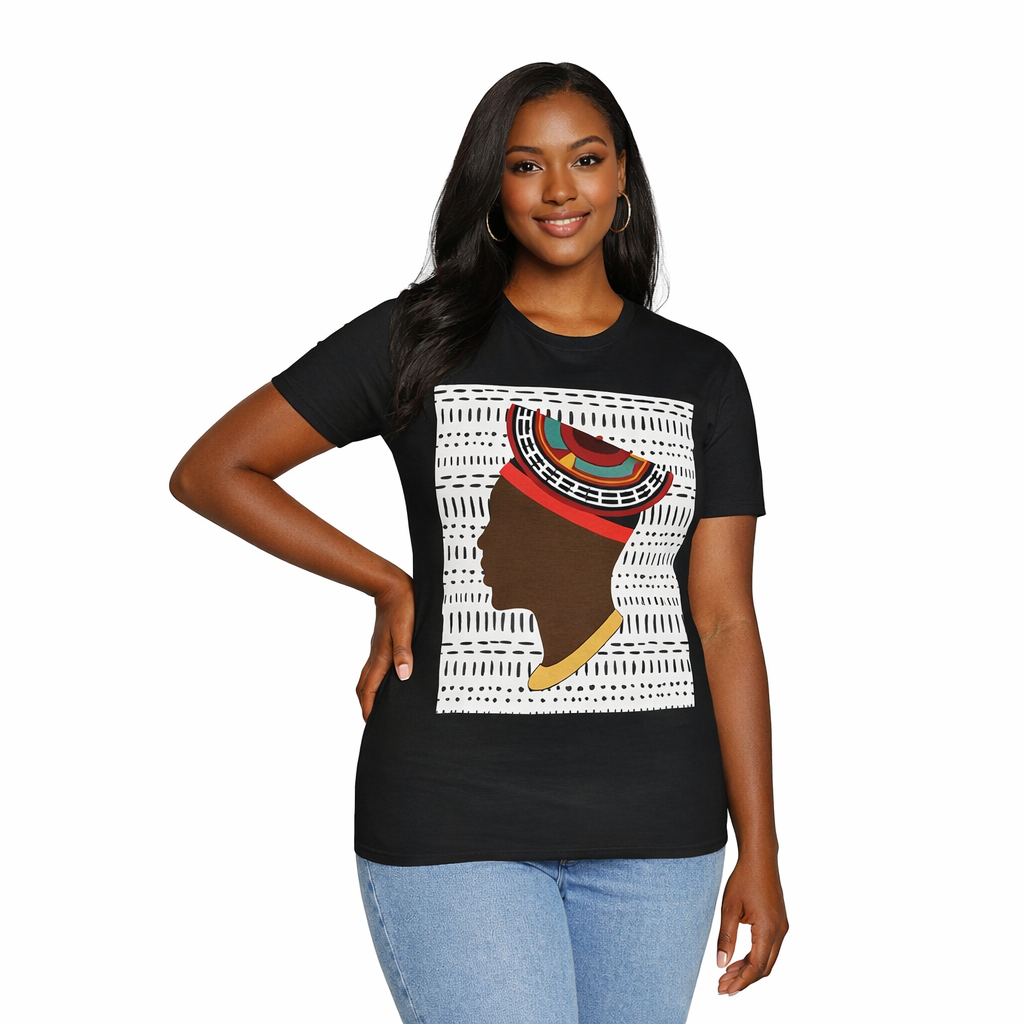 Man in Bamenda Hat White Mudcloth Unisex Softstyle T-Shirt