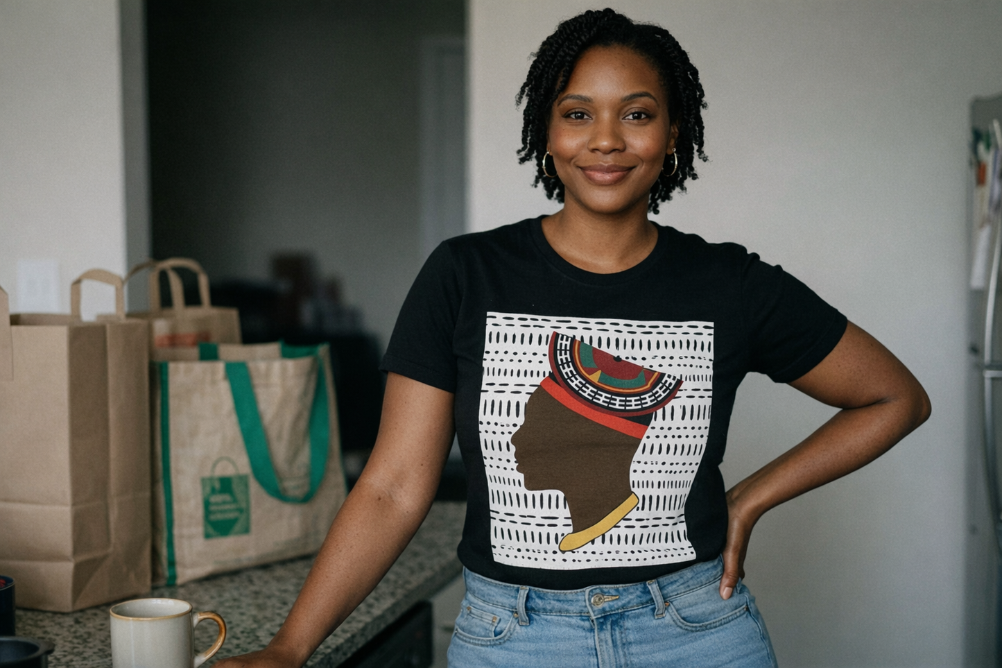 Man in Bamenda Hat White Mudcloth Unisex Softstyle T-Shirt