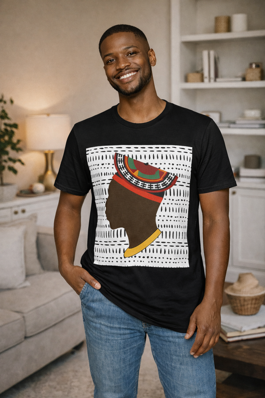 Man in Bamenda Hat White Mudcloth Unisex Softstyle T-Shirt