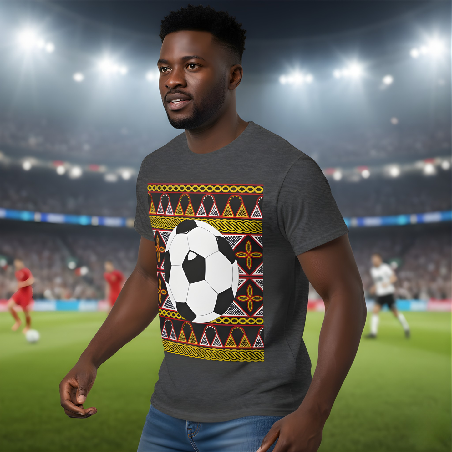 GOAL!! - BW Football on Yellow Toghu with Back Design Unisex Heavy Cotton Tee