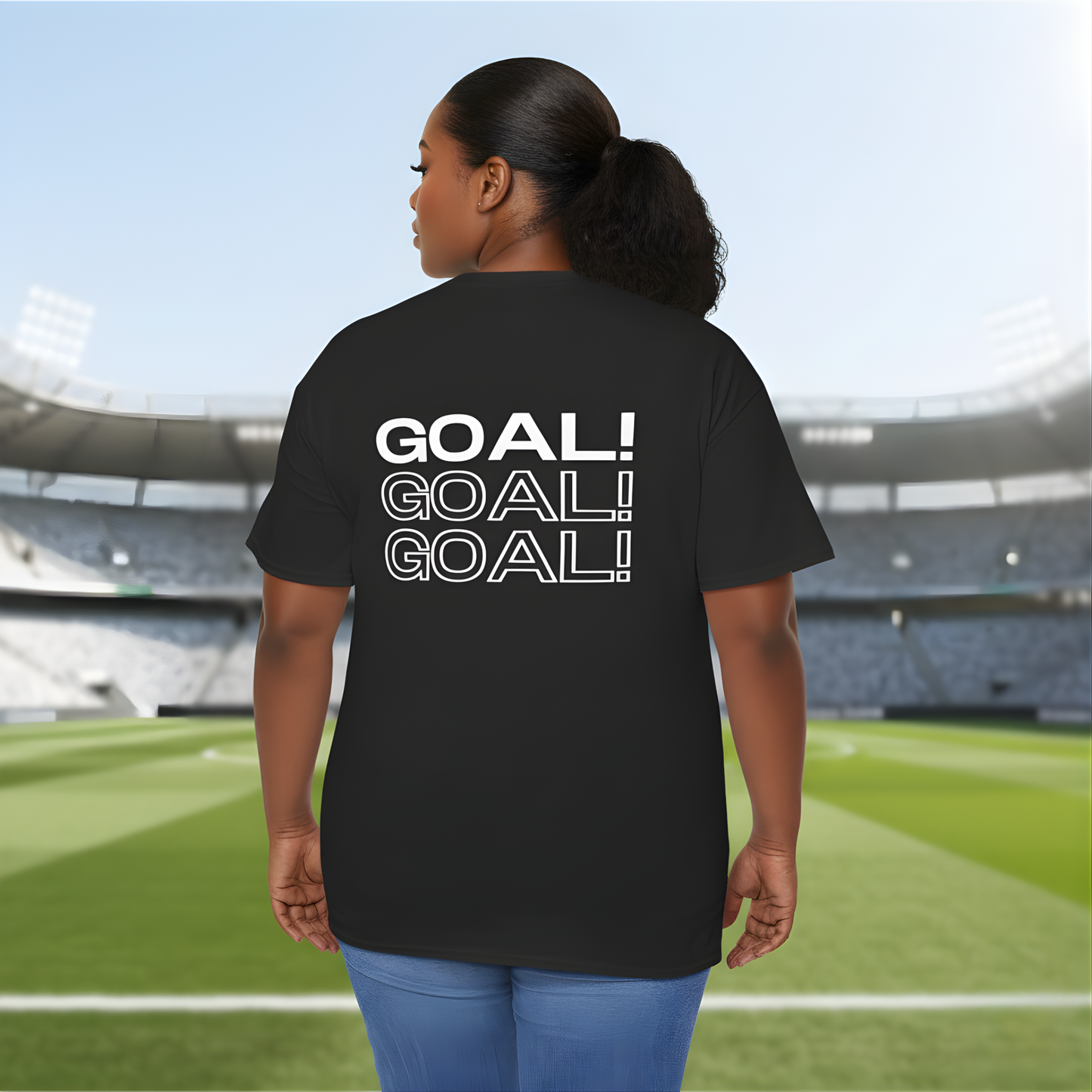 GOAL!! - BW Football on Yellow Toghu with Back Design Unisex Heavy Cotton Tee