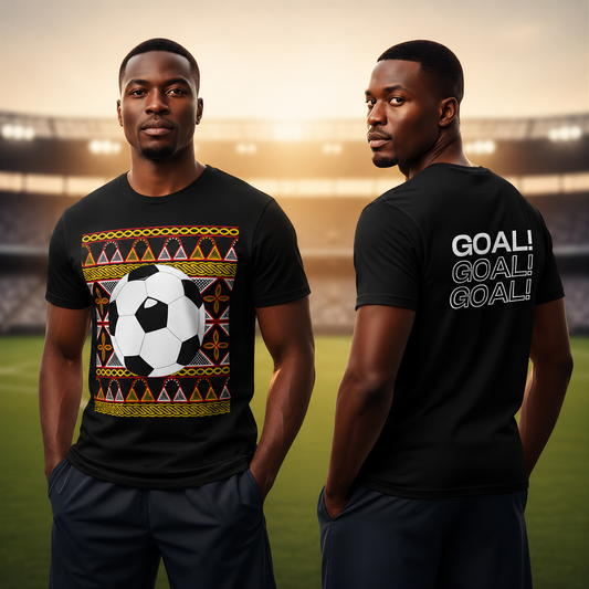 GOAL!! - BW Football on Yellow Toghu with Back Design Unisex Heavy Cotton Tee