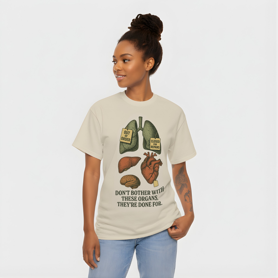 Funny Anatomy T-Shirt, Don't Bother With These Organs Graphic Tee, Unisex Heavy Cotton Shirt, Dark Humor Gift, Sarcastic Science Shirt