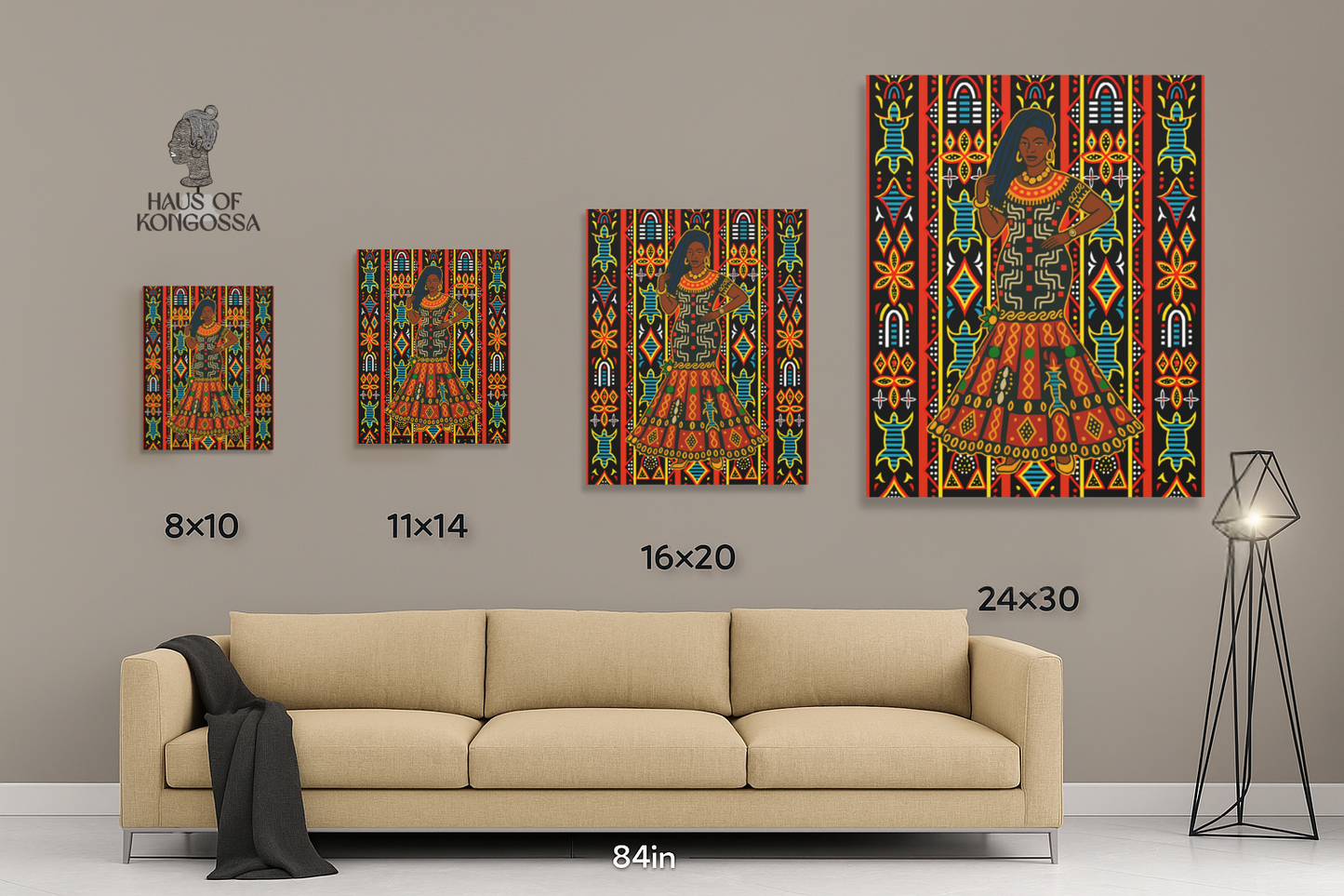 Madame Headtie on BW Ndop Matte Canvas, Stretched, 1.25" Modern African Art Print, Stylish Home Decor