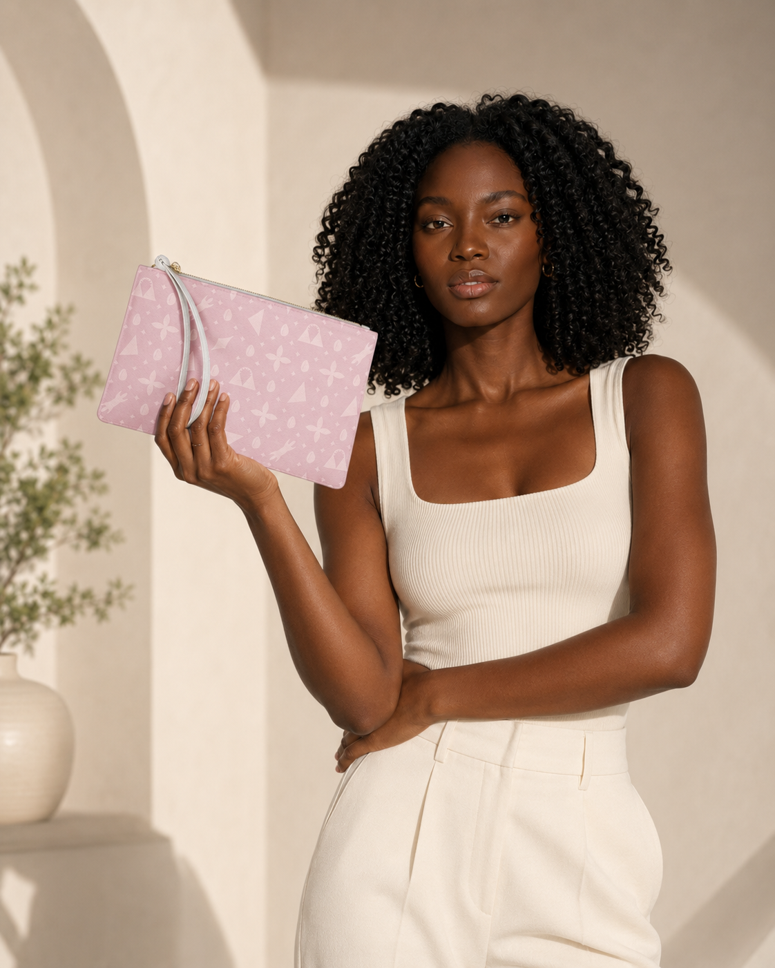 Powder Pink Haus of Kongossa Cowrie Clutch Wristlet purse
